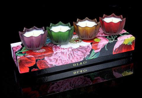 D.L. & Co. Floral Scallop Candle Set of 4, 2oz each